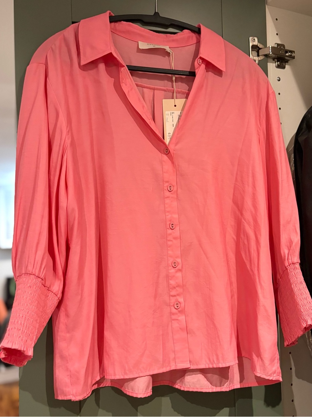 Women's Pink Button-Front Blouse with Smocked Cuffs